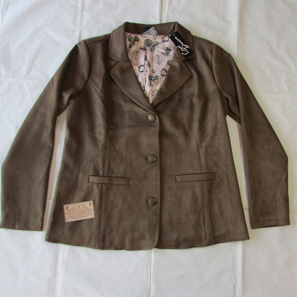 Cruel Denim Women's LG Faux Suede Concho Button Blazer Suit Jacket Brown